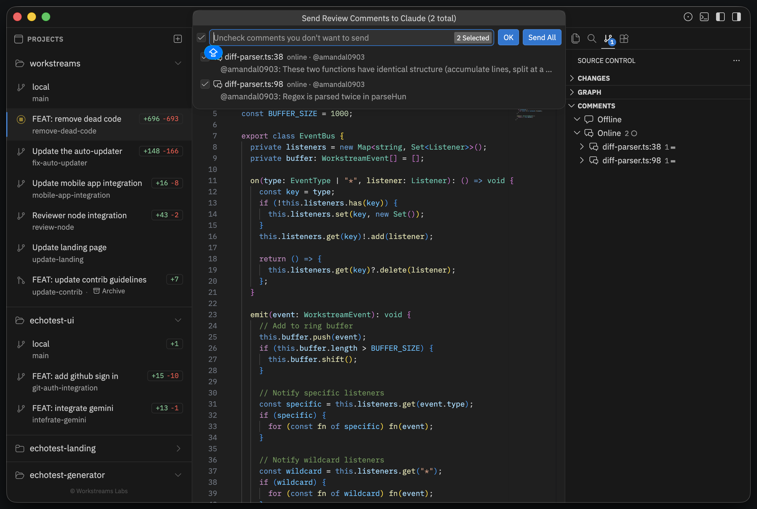 Send review comments back to the AI agent
